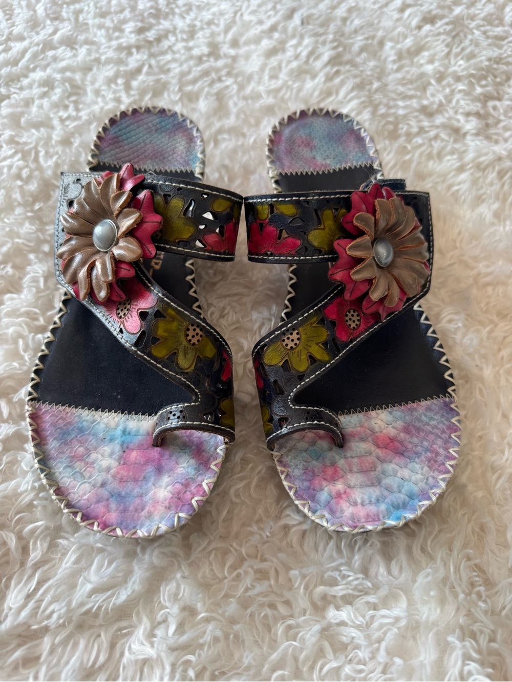 Spring Step L'Artiste Vardi Floral Snakeskin Leather Slide Sandals EU 37 US 7 - Picture 3 of 10